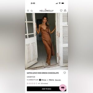 NWT Hello Molly Satin Midi Dress in Chocolate